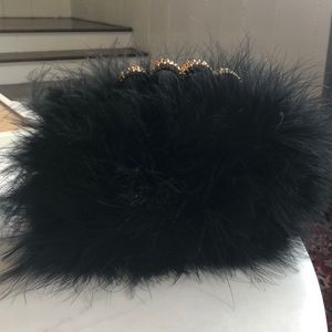 Bcbg black feather clutch with gold handle